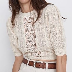 Zara cream lace short sleeve blouse